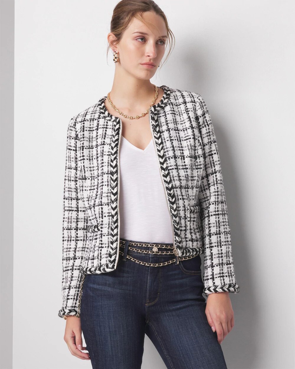Petite Braided Trim Tweed Jacket | White House Black Market